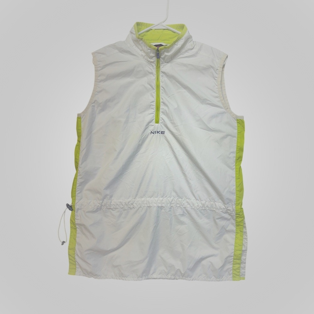 Nike Quarter Zip Vest Womens L White Lime Green Excellent Vintage Windbreaker